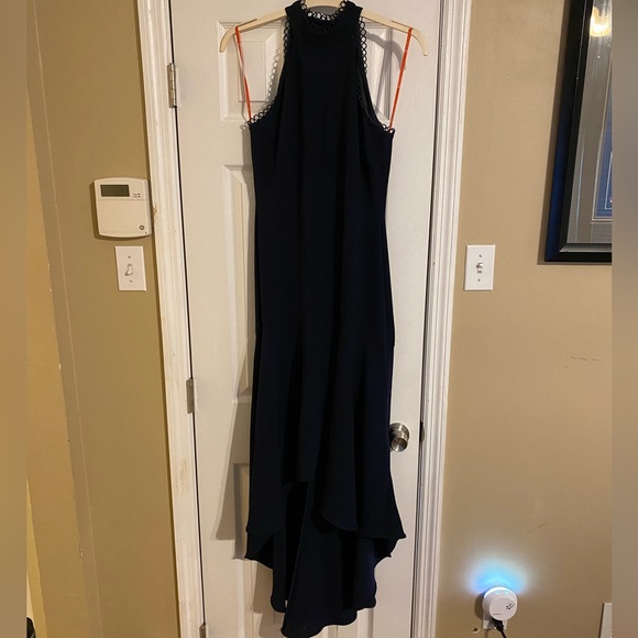 ML MONIQUE LHUILLIER Navy Love No One Halter-Neck High-Low Gown 6 - Picture 14 of 14